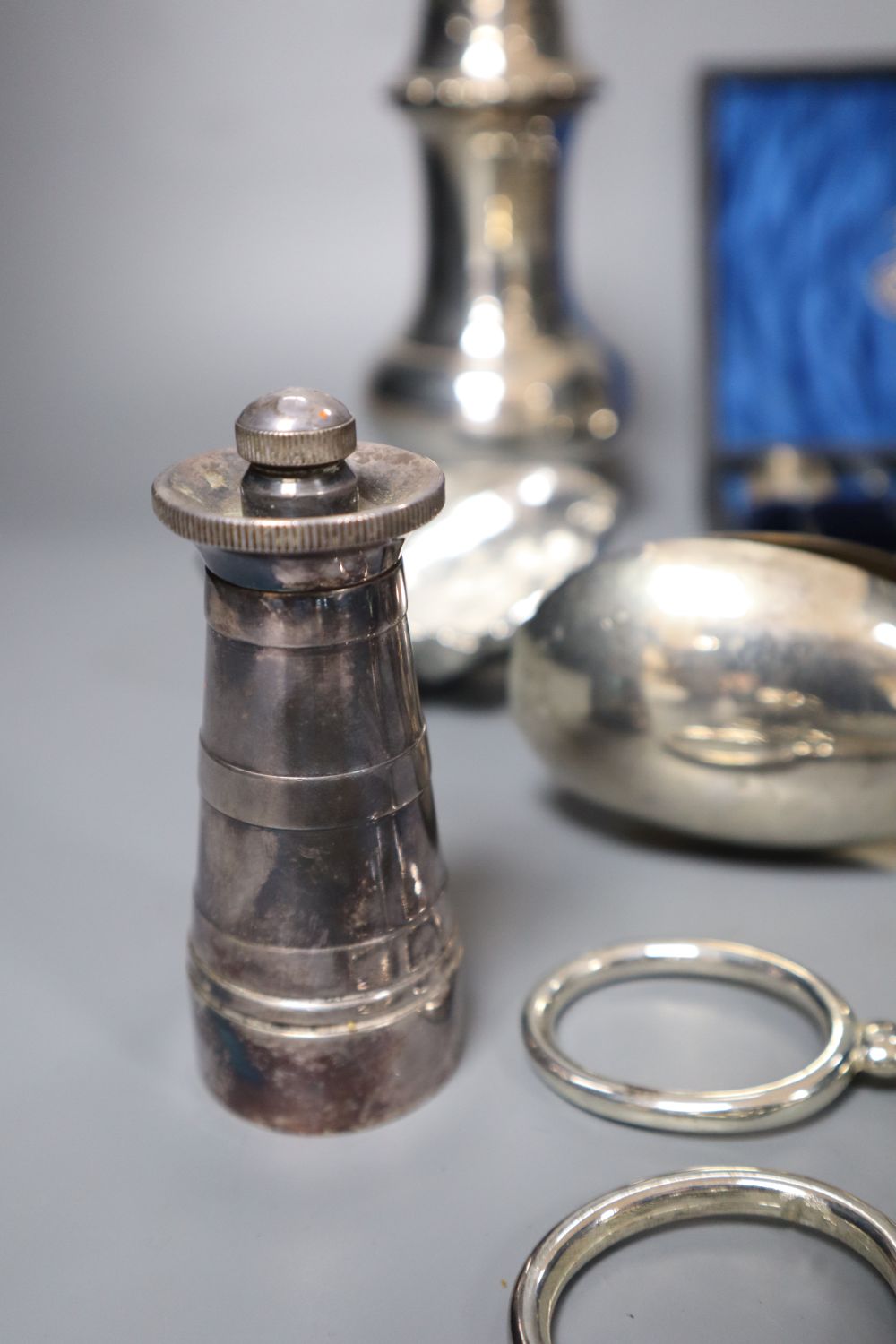Silver plated ware including chafing dish, sugar caster, Apostle spoons with tongs, etc.